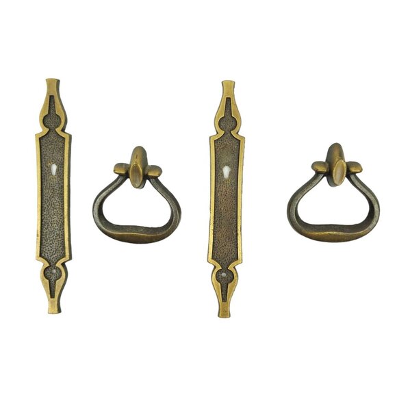 2 Metal Pull Knob w Backplate Vtg Cabinet Drawer Funiture Hardware National Lock - Picture 2 of 13